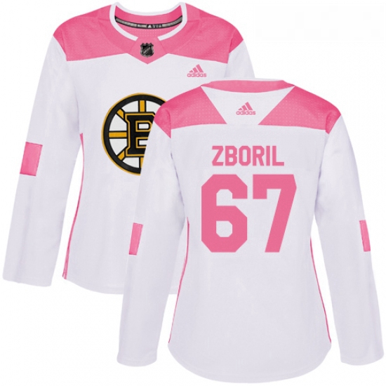 Womens Adidas Boston Bruins 67 Jakub Zboril Authentic WhitePink Fashion NHL Jersey