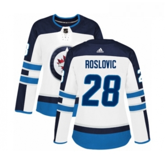 Womens Adidas Winnipeg Jets 28 Jack Roslovic Authentic White Away NHL Jersey