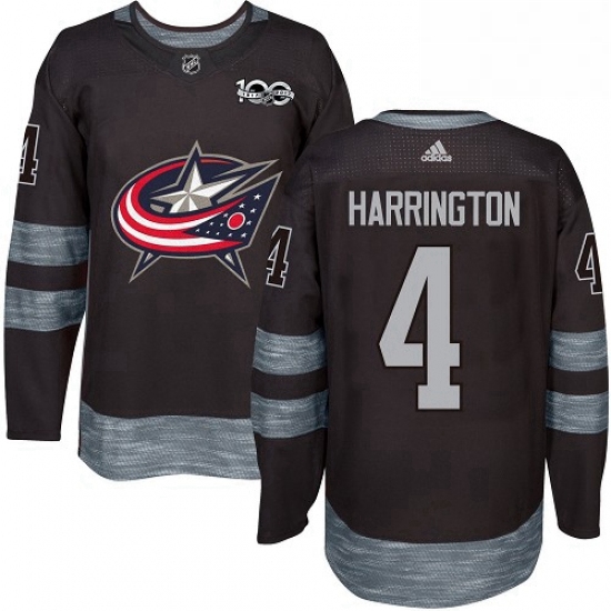 Mens Adidas Columbus Blue Jackets 4 Scott Harrington Authentic Black 1917 2017 100th Anniversary NHL