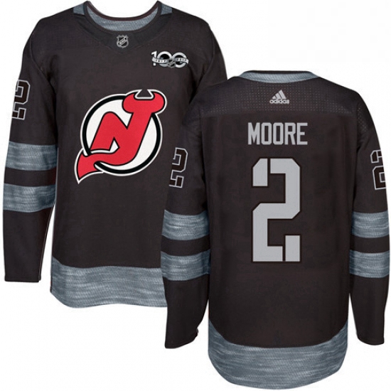 Mens Adidas New Jersey Devils 2 John Moore Authentic Black 1917 2017 100th Anniversary NHL Jersey