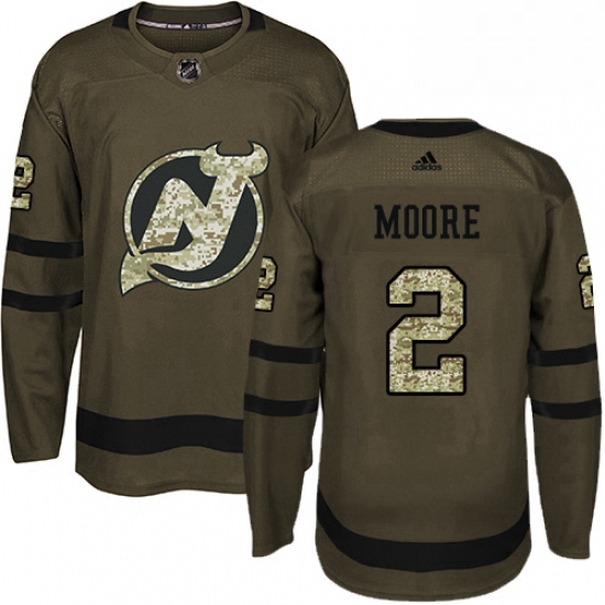 Mens Adidas New Jersey Devils 2 John Moore Authentic Green Salute to Service NHL Jersey