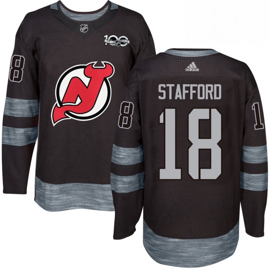 Mens Adidas New Jersey Devils 18 Drew Stafford Authentic Black 1917 2017 100th Anniversary NHL Jerse