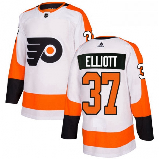 Mens Adidas Philadelphia Flyers 37 Brian Elliott Authentic White Away NHL Jersey