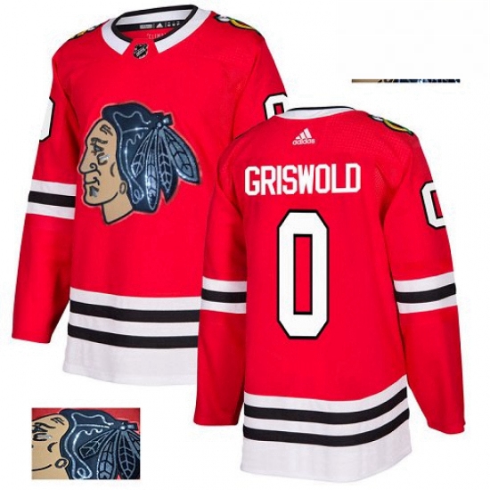 Mens Adidas Chicago Blackhawks 00 Clark Griswold Authentic Red Fashion Gold NHL Jersey