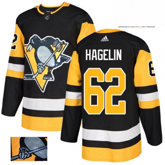 Mens Adidas Pittsburgh Penguins 62 Carl Hagelin Authentic Black Fashion Gold NHL Jersey