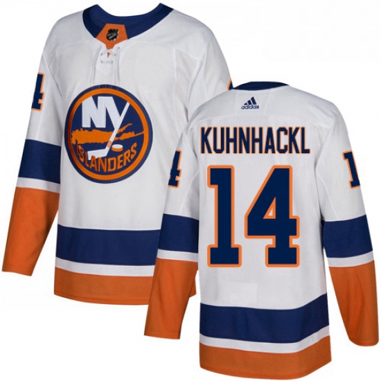 Mens Adidas New York Islanders 14 Tom Kuhnhackl Authentic White Away NHL Jersey