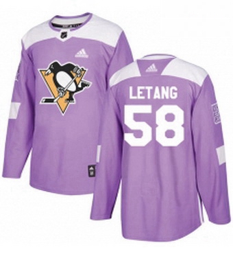 Mens Adidas Pittsburgh Penguins 58 Kris Letang Authentic Purple Fights Cancer Practice NHL Jersey