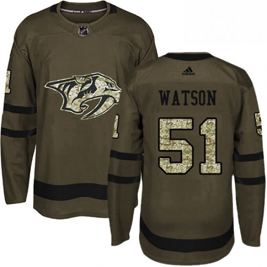 Mens Adidas Nashville Predators 51 Austin Watson Authentic Green Salute to Service NHL Jersey