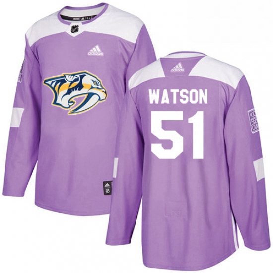 Mens Adidas Nashville Predators 51 Austin Watson Authentic Purple Fights Cancer Practice NHL Jersey