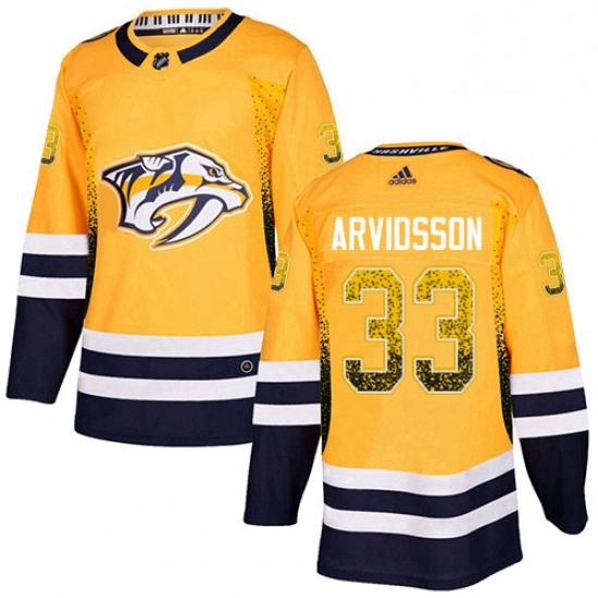 Mens Adidas Nashville Predators 33 Viktor Arvidsson Authentic Gold Drift Fashion NHL Jersey