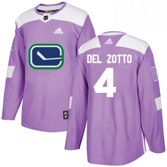 Mens Adidas Vancouver Canucks 4 Michael Del Zotto Authentic Purple Fights Cancer Practice NHL Jersey