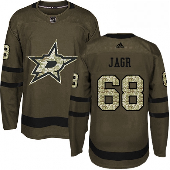 Mens Adidas Dallas Stars 68 Jaromir Jagr Authentic Green Salute to Service NHL Jersey