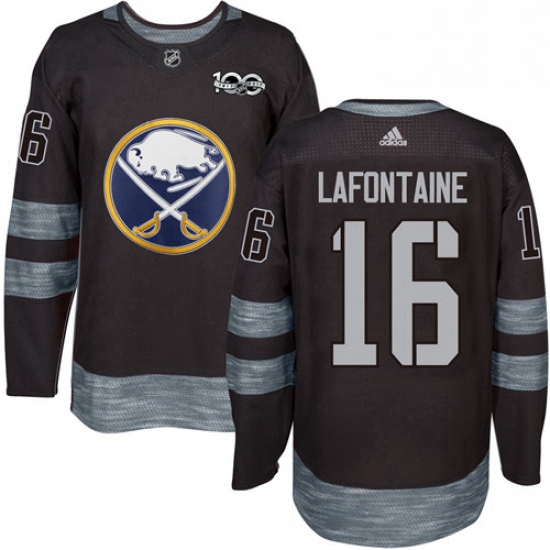 Mens Adidas Buffalo Sabres 16 Pat Lafontaine Authentic Black 1917 2017 100th Anniversary NHL Jersey