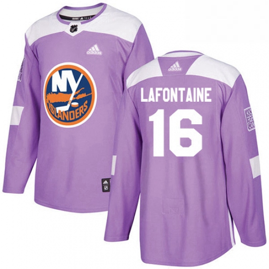 Mens Adidas New York Islanders 16 Pat LaFontaine Authentic Purple Fights Cancer Practice NHL Jersey