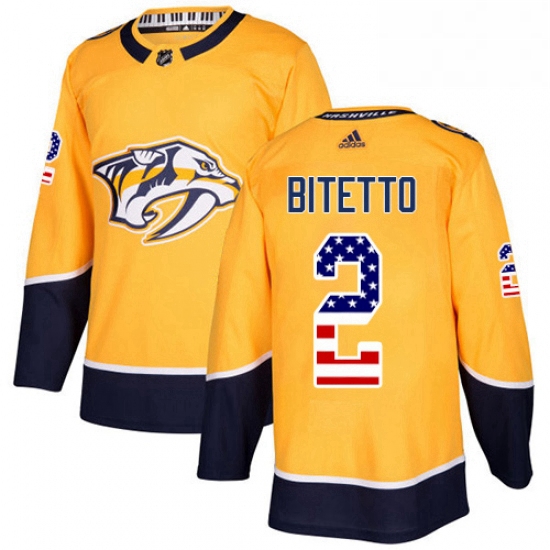 Mens Adidas Nashville Predators 2 Anthony Bitetto Authentic Gold USA Flag Fashion NHL Jersey