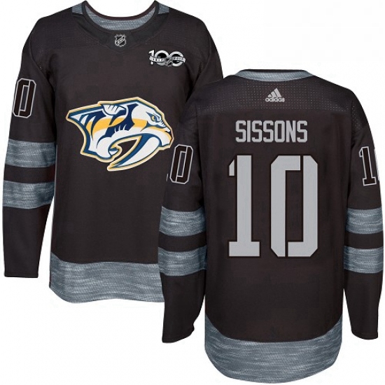 Mens Adidas Nashville Predators 10 Colton Sissons Authentic Black 1917 2017 100th Anniversary NHL Je