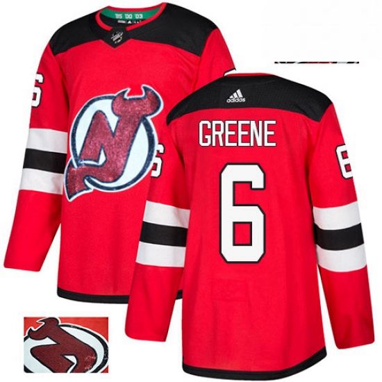 Mens Adidas New Jersey Devils 6 Andy Greene Authentic Red Fashion Gold NHL Jersey