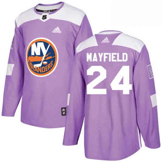 Mens Adidas New York Islanders 24 Scott Mayfield Authentic Purple Fights Cancer Practice NHL Jersey