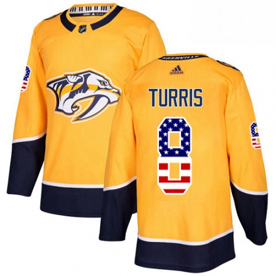 Mens Adidas Nashville Predators 8 Kyle Turris Authentic Gold USA Flag Fashion NHL Jersey