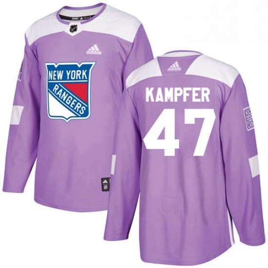 Mens Adidas New York Rangers 47 Steven Kampfer Authentic Purple Fights Cancer Practice NHL Jersey