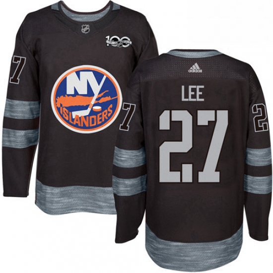 Mens Adidas New York Islanders 27 Anders Lee Authentic Black 1917 2017 100th Anniversary NHL Jersey