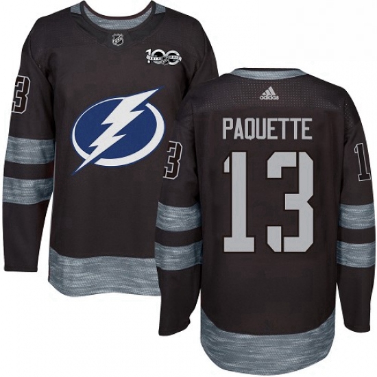 Mens Adidas Tampa Bay Lightning 13 Cedric Paquette Authentic Black 1917 2017 100th Anniversary NHL J