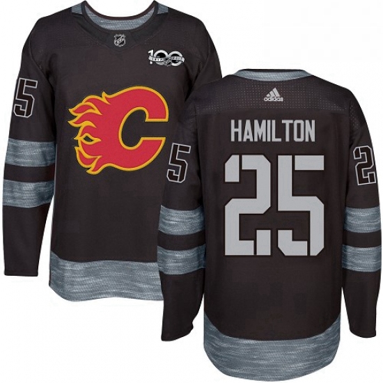 Mens Adidas Calgary Flames 25 Freddie Hamilton Authentic Black 1917 2017 100th Anniversary NHL Jerse