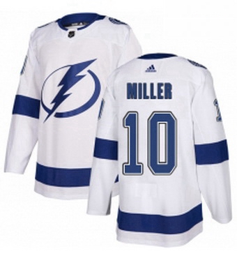 Mens Adidas Tampa Bay Lightning 10 JT Miller Authentic White Away NHL Jersey