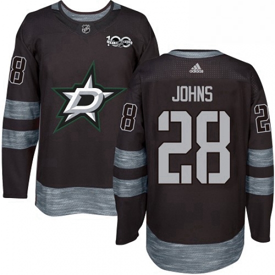 Mens Adidas Dallas Stars 28 Stephen Johns Premier Black 1917 2017 100th Anniversary NHL Jersey