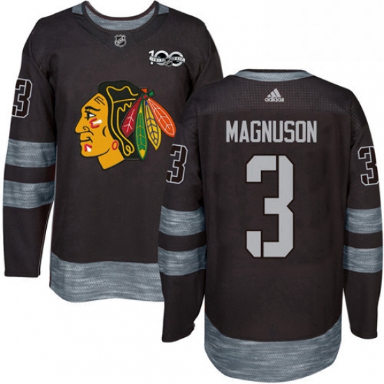 Mens Adidas Chicago Blackhawks 3 Keith Magnuson Authentic Black 1917 2017 100th Anniversary NHL Jers