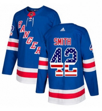 Mens Adidas New York Rangers 42 Brendan Smith Authentic Royal Blue USA Flag Fashion NHL Jersey