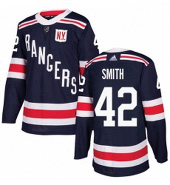 Mens Adidas New York Rangers 42 Brendan Smith Authentic Navy Blue 2018 Winter Classic NHL Jersey