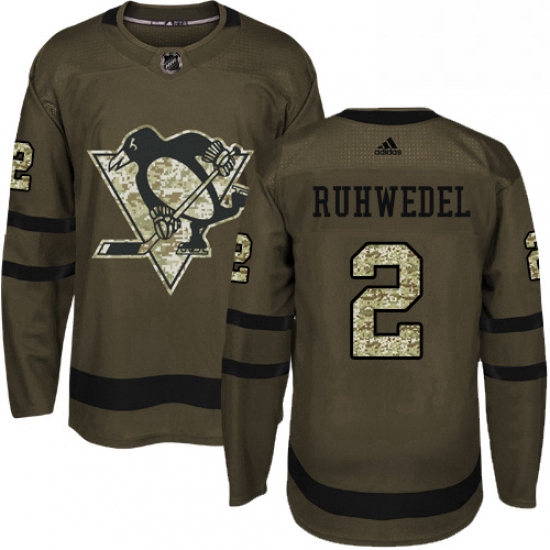 Mens Adidas Pittsburgh Penguins 2 Chad Ruhwedel Authentic Green Salute to Service NHL Jersey