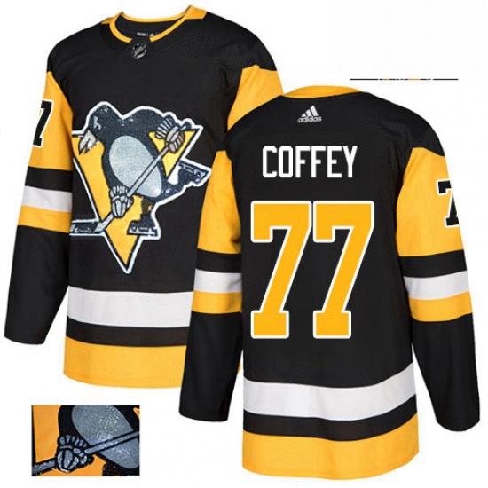 Mens Adidas Pittsburgh Penguins 77 Paul Coffey Authentic Black Fashion Gold NHL Jersey