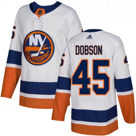 Mens Adidas New York Islanders 45 Noah Dobson Authentic White Away NHL Jersey