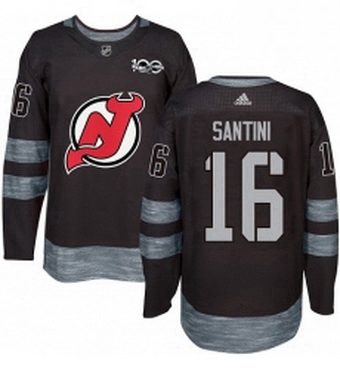 Mens Adidas New Jersey Devils 16 Steve Santini Authentic Black 1917 2017 100th Anniversary NHL Jerse