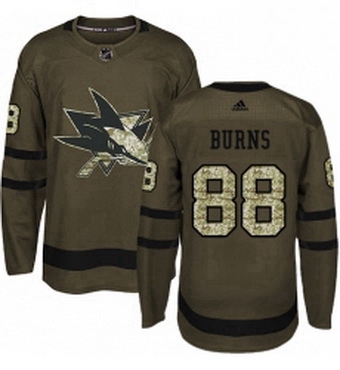 Mens Adidas San Jose Sharks 88 Brent Burns Premier Green Salute to Service NHL Jersey