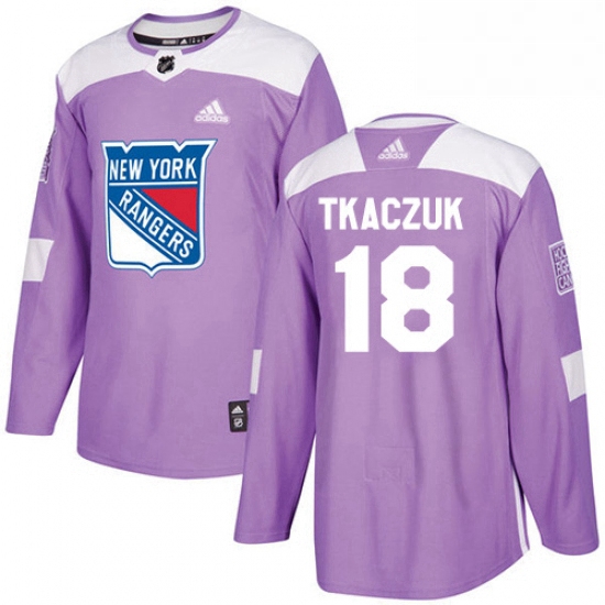 Mens Adidas New York Rangers 18 Walt Tkaczuk Authentic Purple Fights Cancer Practice NHL Jersey