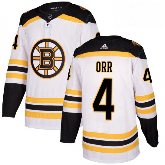 Mens Adidas Boston Bruins 4 Bobby Orr Authentic White Away NHL Jersey