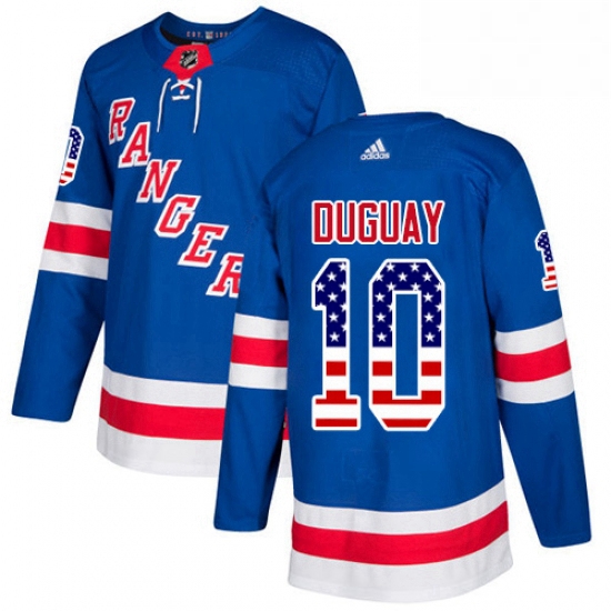 Mens Adidas New York Rangers 10 Ron Duguay Authentic Royal Blue USA Flag Fashion NHL Jersey