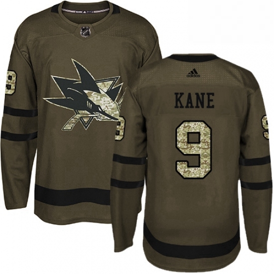 Mens Adidas San Jose Sharks 9 Evander Kane Authentic Green Salute to Service NHL Jersey