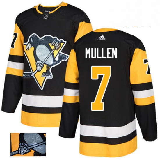 Mens Adidas Pittsburgh Penguins 7 Joe Mullen Authentic Black Fashion Gold NHL Jersey