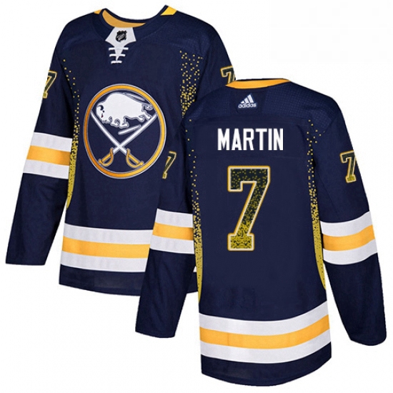 Mens Adidas Buffalo Sabres 7 Rick Martin Authentic Navy Blue Drift Fashion NHL Jersey