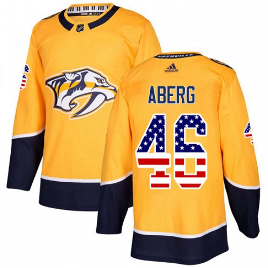 Mens Adidas Nashville Predators 46 Pontus Aberg Authentic Gold USA Flag Fashion NHL Jersey