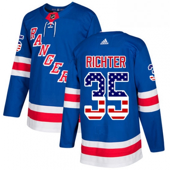 Mens Adidas New York Rangers 35 Mike Richter Authentic Royal Blue USA Flag Fashion NHL Jersey