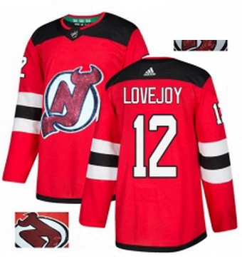 Mens Adidas New Jersey Devils 12 Ben Lovejoy Authentic Red Fashion Gold NHL Jersey