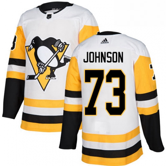 Mens Adidas Pittsburgh Penguins 73 Jack Johnson Authentic White Away NHL Jersey