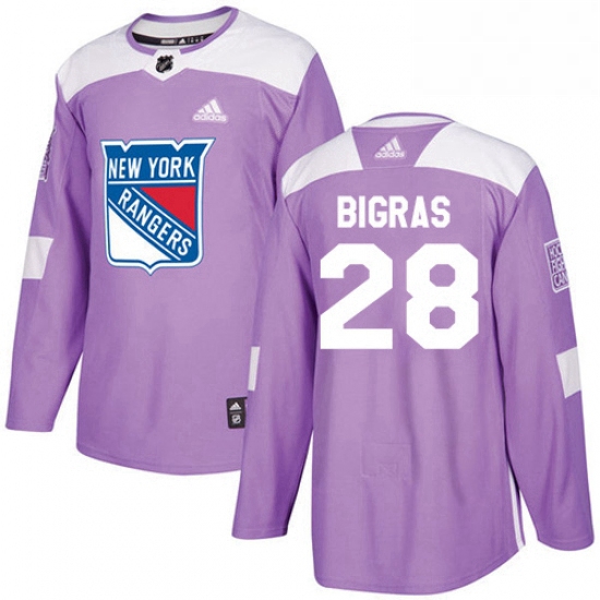 Mens Adidas New York Rangers 28 Chris Bigras Authentic Purple Fights Cancer Practice NHL Jersey