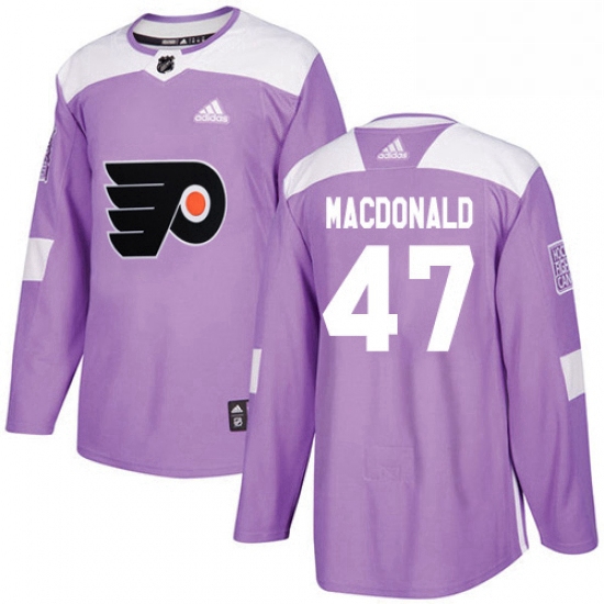 Mens Adidas Philadelphia Flyers 47 Andrew MacDonald Authentic Purple Fights Cancer Practice NHL Jers