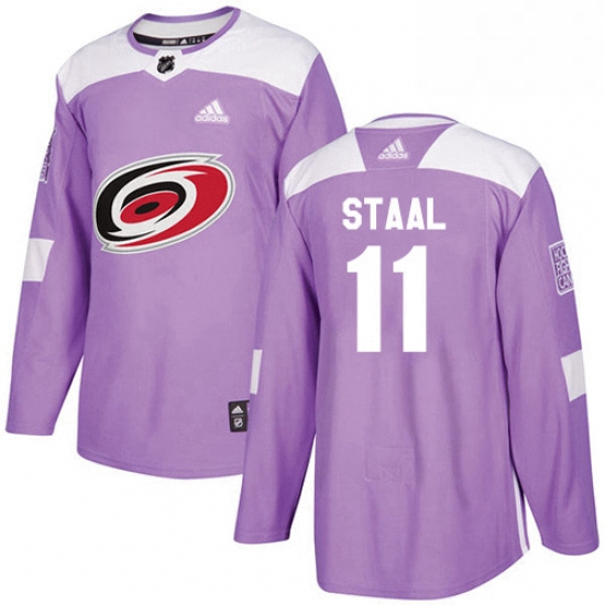 Mens Adidas Carolina Hurricanes 11 Jordan Staal Authentic Purple Fights Cancer Practice NHL Jersey